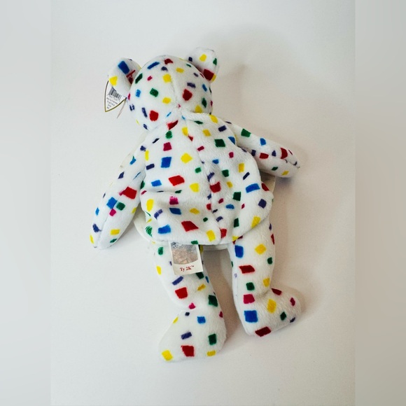 🧸Ty Beanie Baby “TY 2K” 2000 White Confetti Bear Plush - Colorful Spot Pattern - Picture 5 of 6